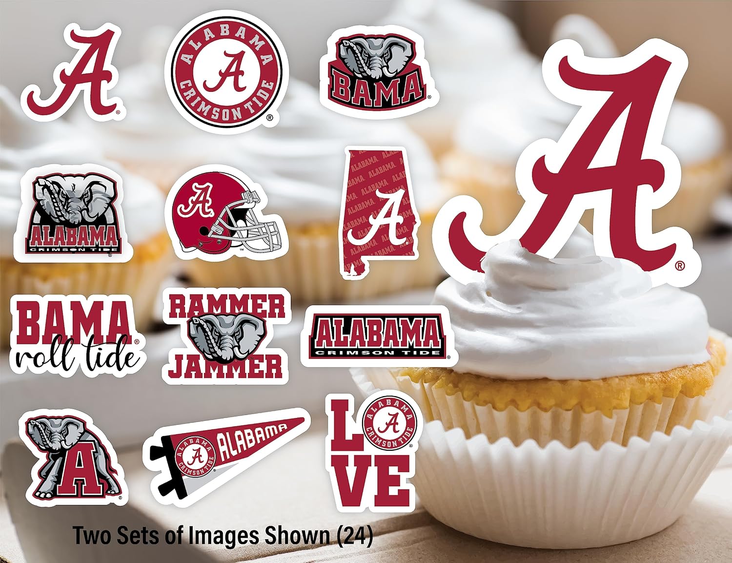Alabama Crimson Tide Cupcake Toppers Party Cake Decorations Roll Tide 24 Pc