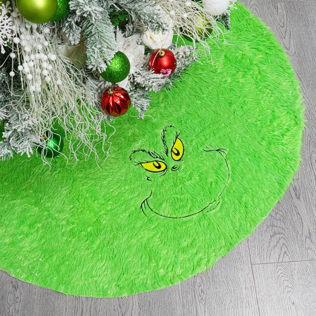 48 inch Green Christmas Tree Skirt, Plush Faux Fur Xmas Tree Skirt | Whimsical Funny Velvet Farmhouse Tree Skirt Decorations for 6-7 ft Tree Halloween Xmas Holiday Party