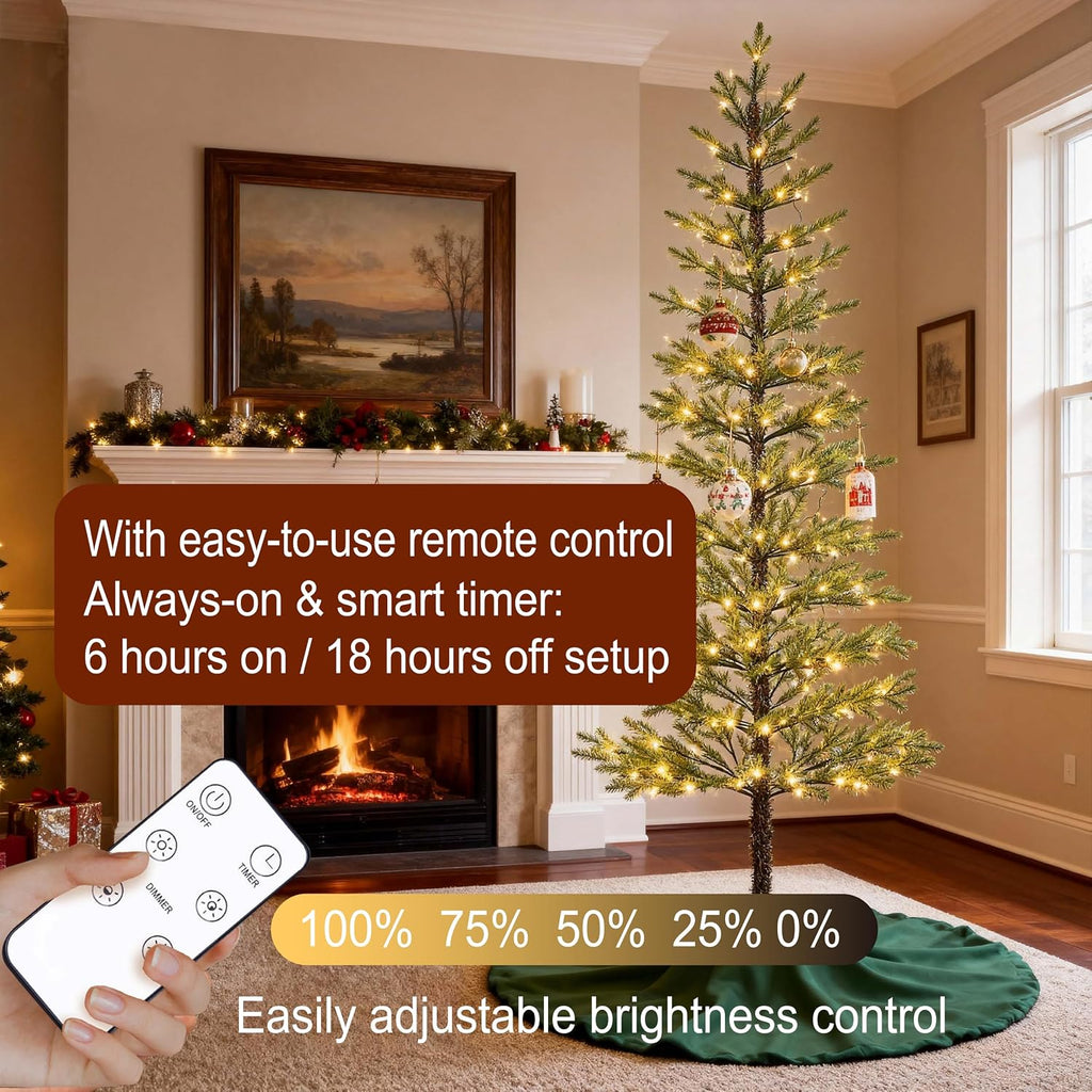 7.5ft 180 led minimalist pre-lit slim pencil artificial, close-up detail