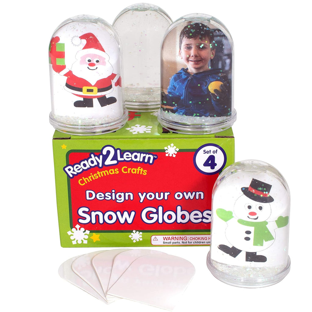 READY 2 LEARN Christmas Crafts, Design Your Own Snow Globes, Set of 4 | Christmas Snow Globes for Kids, Customizable Holiday Decorations