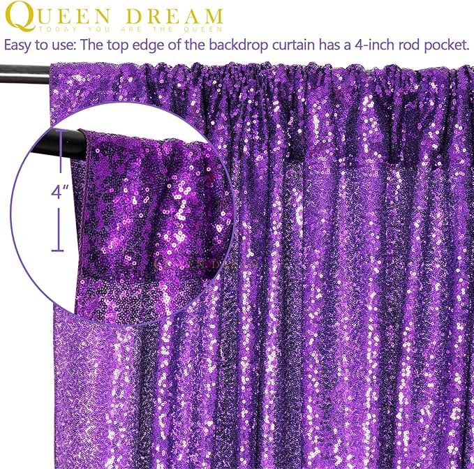 Purple Sequin Backdrop 2 Panels 2FTx8FT Glitter Halloween Party Backdrop Curtains Photo Background for Wedding Baby Shower Stage Decorations