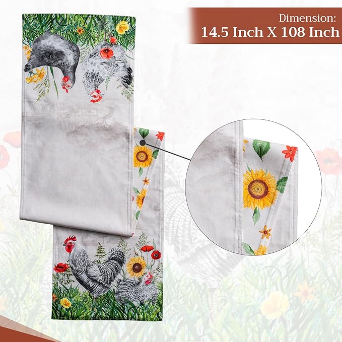 Maison d' Hermine Table Runner 100% Cotton Double Layer Table Runners 108 inches Long Decorative for Home Kitchen Dining Party Wedding Bridal Shower Spring Summer (Basse Cour, 14.50" x 108")