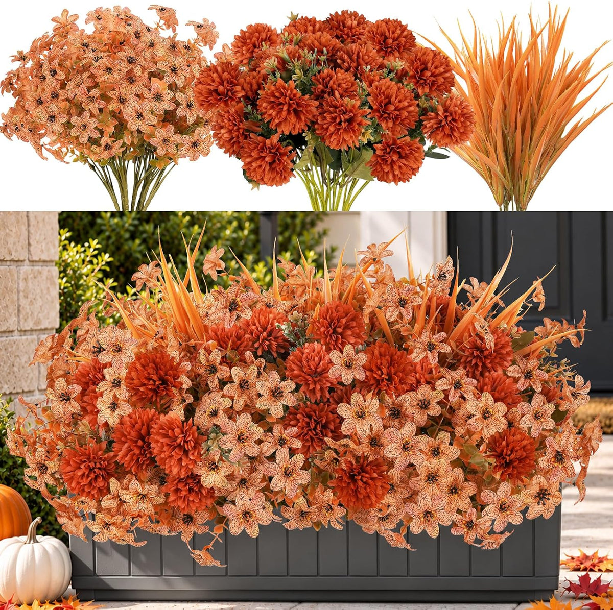 15 bundles artificial mums for outdoors, faux mums, main product view
