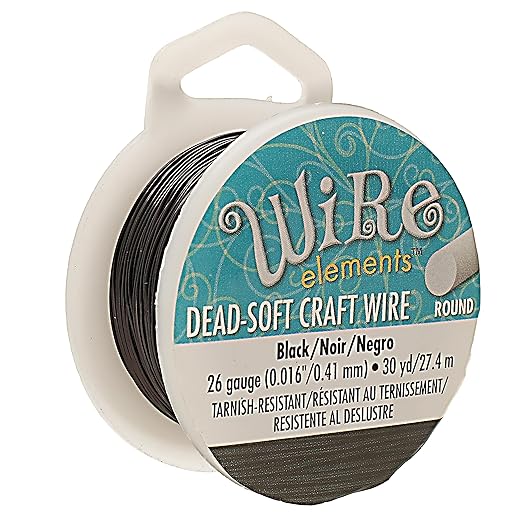The Beadsmith Wire Elements Craft Wire – Tarnish Resistant, Soft Temper, Round, Black Color – 0.41mm, 26 Gauge, 30 Yard Spool – Jewelry Making, Wire Wrapping, Floral, & Other DIY Crafts