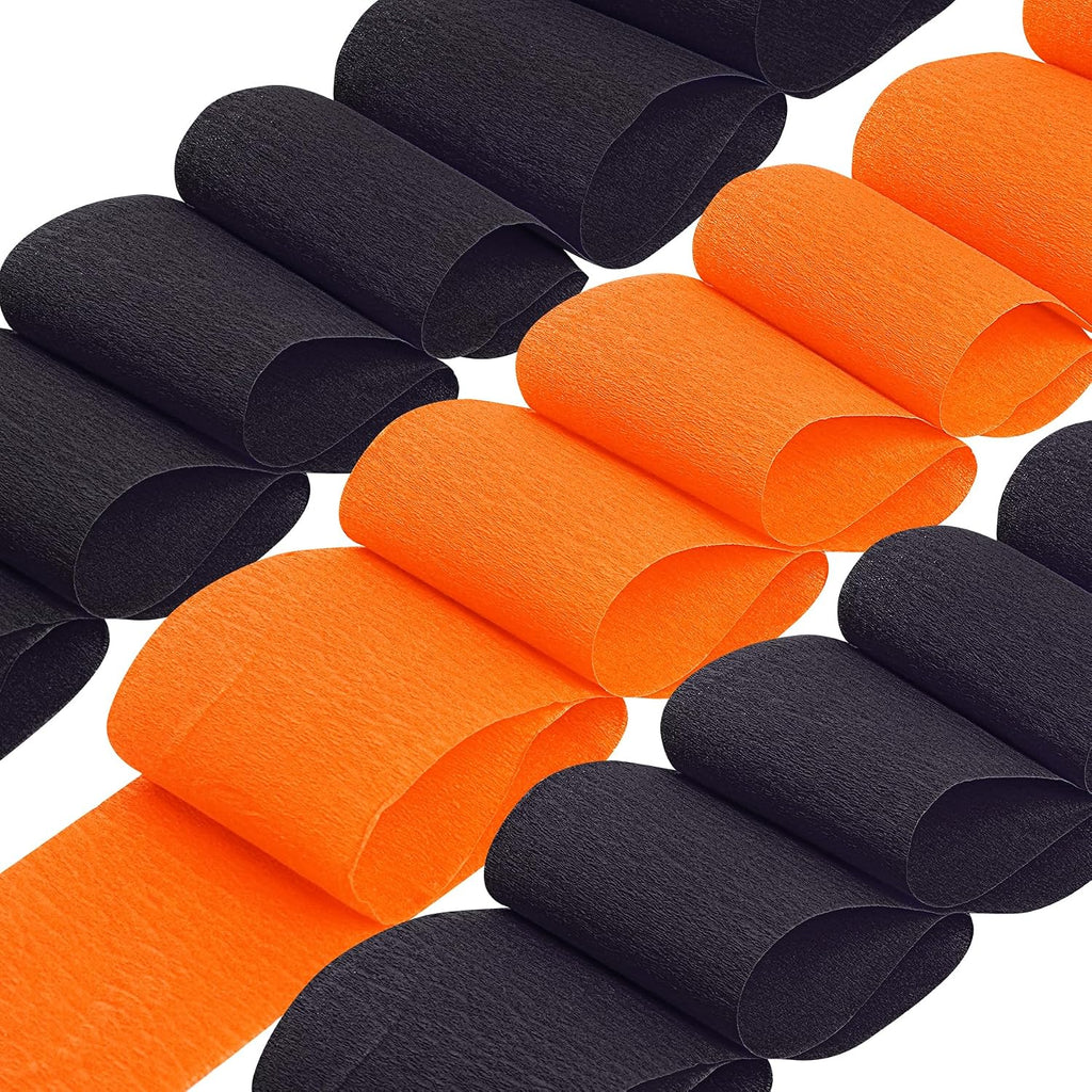 jiebor Halloween Streamers Crepe Paper Orange and Black Streamers 492 Ft 6 Rolls for Halloween Party Wedding Birthday Office Door Wall Decorations Flower Making