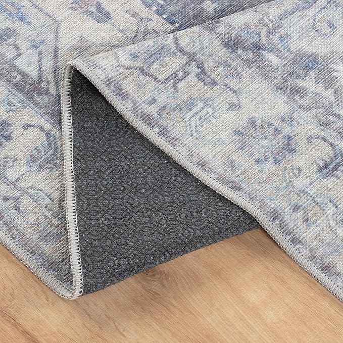 Bloom Rugs Washable Non-Slip 10 ft Runner - Blue/Sand Traditional Medallion Runner for Entryway, Hallway, Bathroom, and Kitchen - Exact Size: 2.5' x 10'