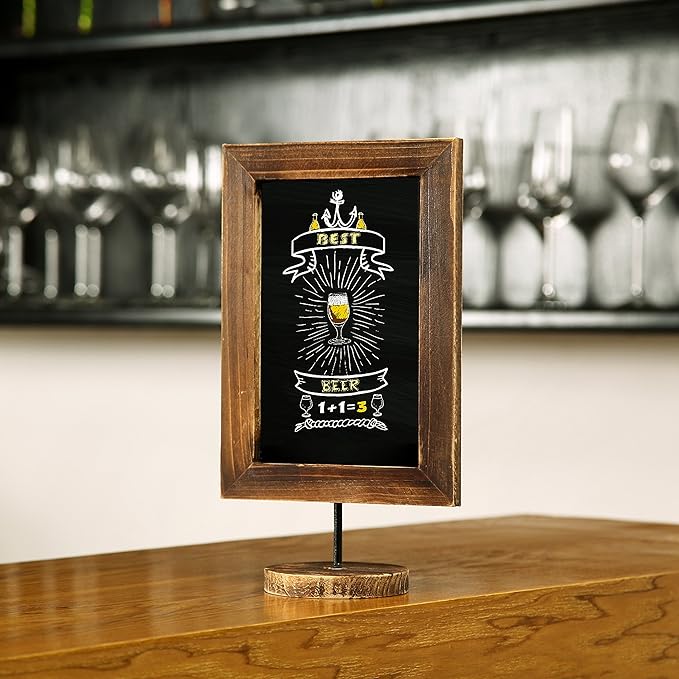 MyGift Set of 3 Tabletop Chalkboard Sign with Burnt Wood Frame and Round Base, Decorative Wedding Table Place Card Signage, Rustic Small Kitchen Countertop Memo Board
