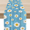 Daisy Floral Table Runner, Farmhouse Abstract Spring Seasonal Summer Blue White Flower Rustic Table Center Decor for Home Kitchen Dining Patio Holiday Party Indoor Table Decorations, 13"x90" Inch