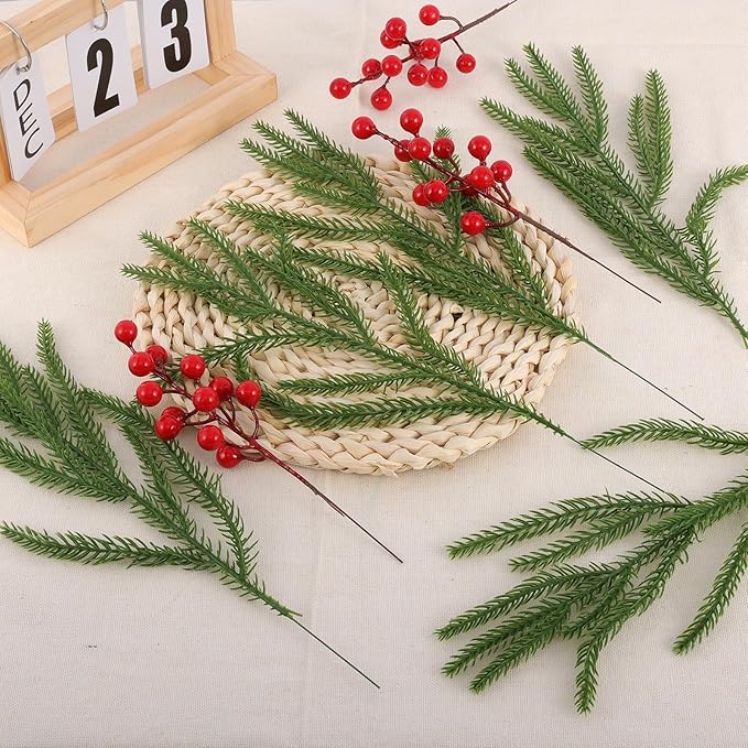 40 Pcs Artificial Berry Stems Branches, Red Christmas Faux Holly Berries Picks Ornaments for Christmas Tree Wreath DIY Craft Decorations Holiday Home Decor (40, Red)