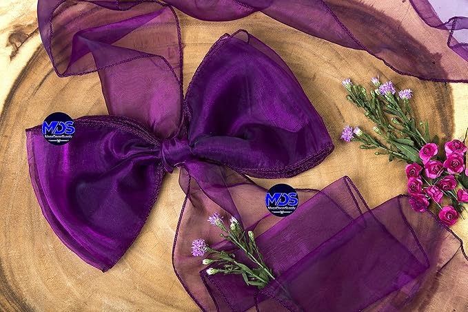 MDS Pack of 125 PCS Organza Chair Sashes Wider Dining Chair Bows Ribbon Tie Back for Wedding Party Birthday Bridal Shower Reception Event Banquet Home Chair Cover Decoration - Dark Purple
