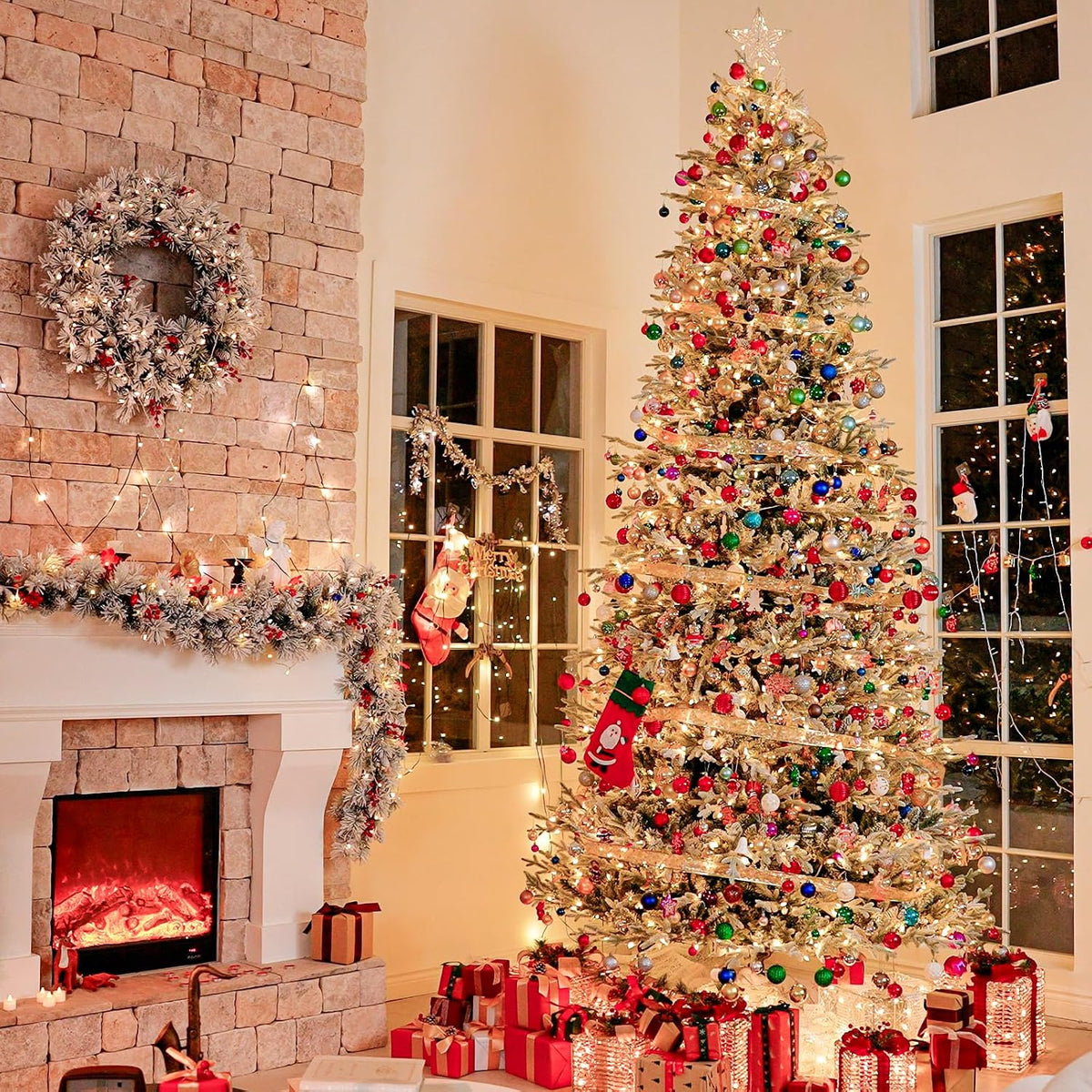 hykolity 7.5 ft prelit flocked christmas tree with on a desk or shelf