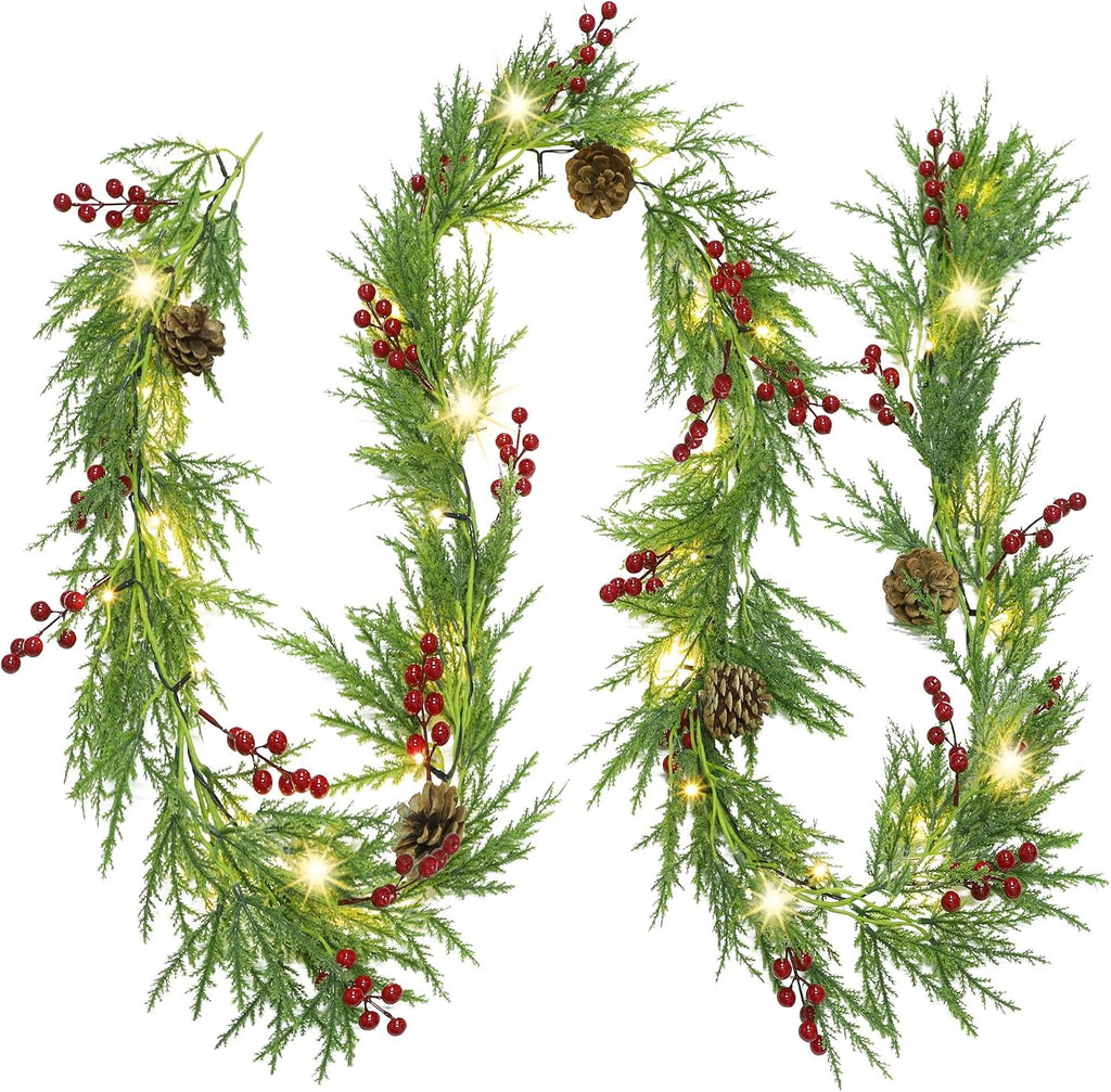 lulu home 9ft pre-lit christmas garland, 30 leds, main product view