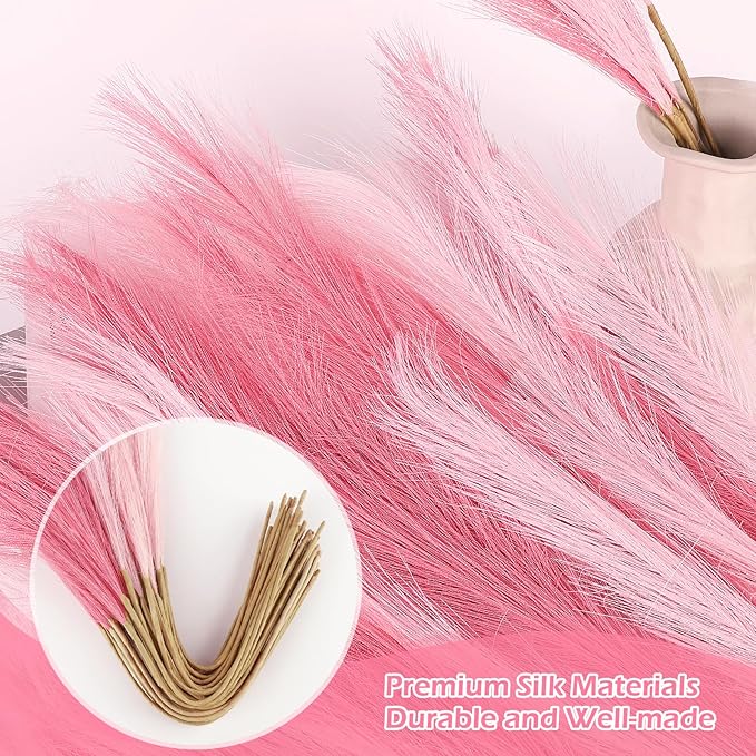 60 Pcs Pampas Grass Decor 21.7 Inch Faux Pink Pampas Grass Bulk Artificial Dried Flowers Small Vase Filler Pompas Grass.