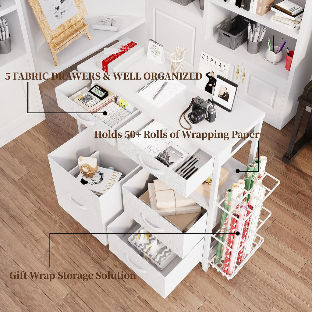 LIVEHOM Wrapping Paper Storage, Rolling Gift Wrap Station | Holiday Paper Holder Crafting Station with wheels Space-Saving Gift Prep Cart for Christmas Holiday Supplies