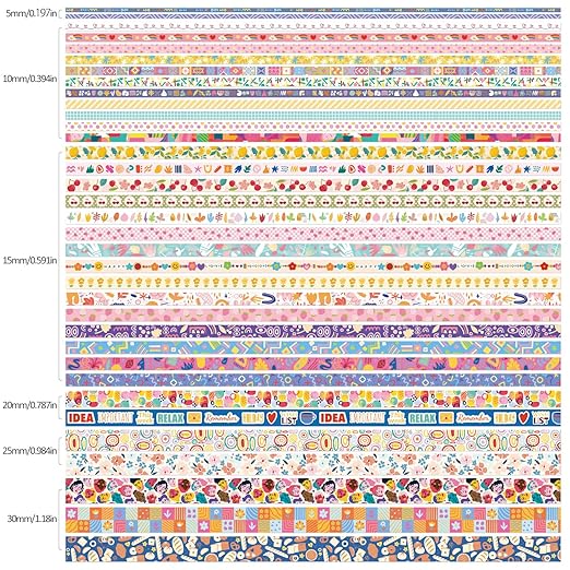 emmoolife 35 Rolls Washi Tape Set, Colorful Cute Floral Writable Decorative Tapes for Scrapbooking and Bullet Journaling, Junk Journal Supplies, DIY Planner Art, 5-30mm Wide 9.84ft Long/Roll
