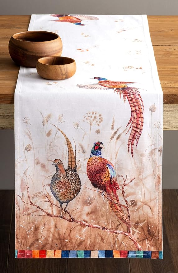 Maison d' Hermine Table Runner 100% Cotton Double Layer Table Runners 72 inches Long for Thanksgiving Christmas Decorations Home Kitchen Dining Party Wedding (Faisan D'Automne, 14.5" x 72")