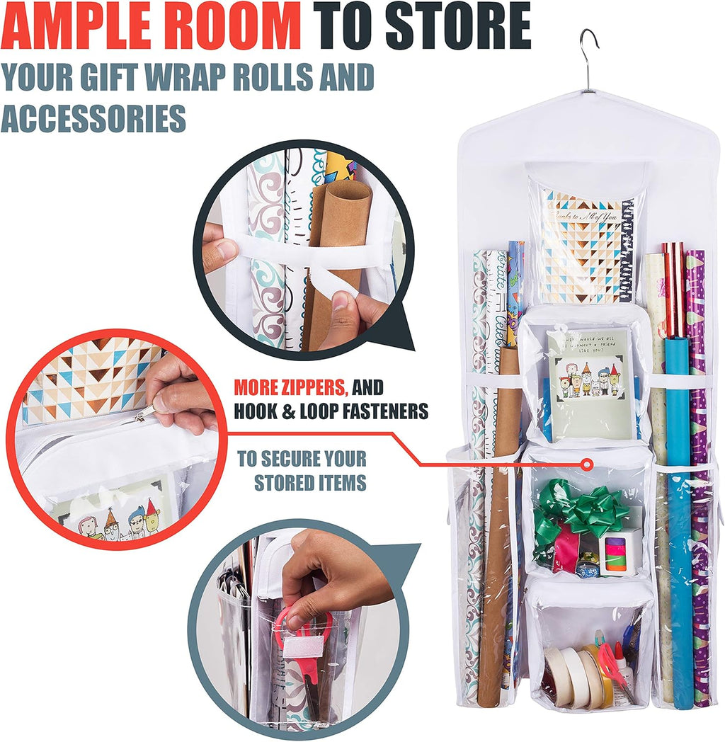 Double-Sided Hanging Gift Bag and Gift Wrap Organizer (White)