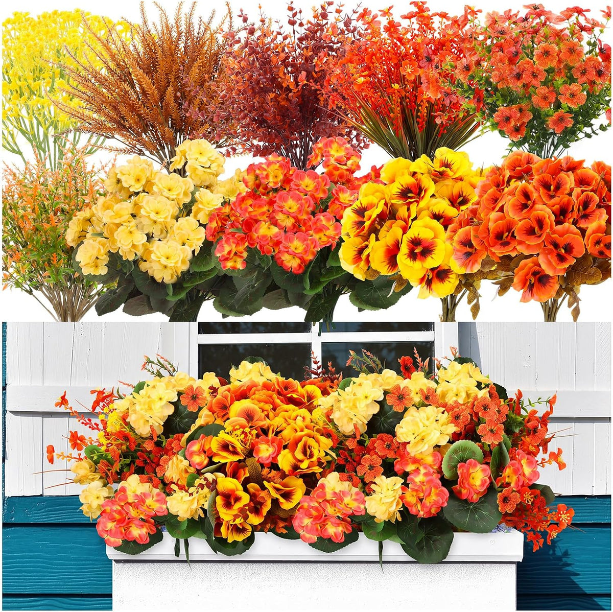 thiccywoov 40 bundles fall artificial flowers for outdoor, main product view