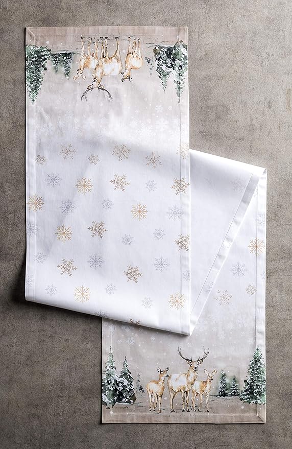Maison d' Hermine Table Runner 100% Cotton Single Layer Table Runners 60 inches Long for Thanksgiving Christmas Decorations Home Kitchen Dining Party Wedding (Deer in The Woods, 14.5" x 60")
