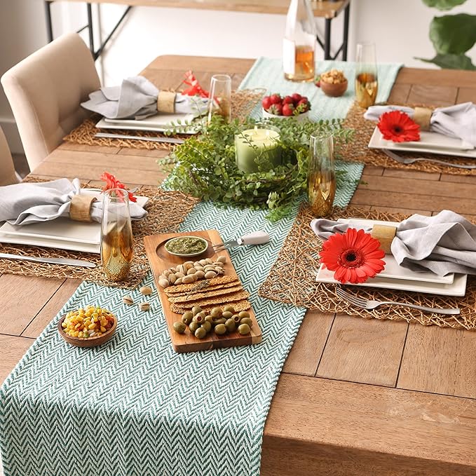 DII Woven Basic Tabletop Collection Chevron Table Runner, 15x108, Teal