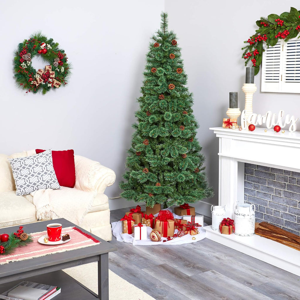 nearly natural 7ft pre-lit pine artificial christmas tree on a desk or shelf