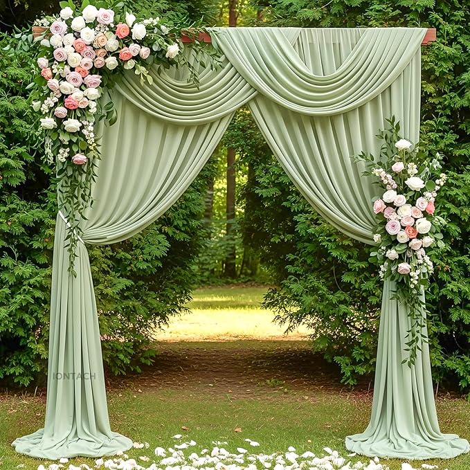 Wedding Arch Draping Fabric 29" x 19Ft Sheer Drapes for Backdrop Wedding Ceremony Reception Ceiling Decor Curtain Baby Bridal Shower Decoration (Sage Green, 2 Panels)