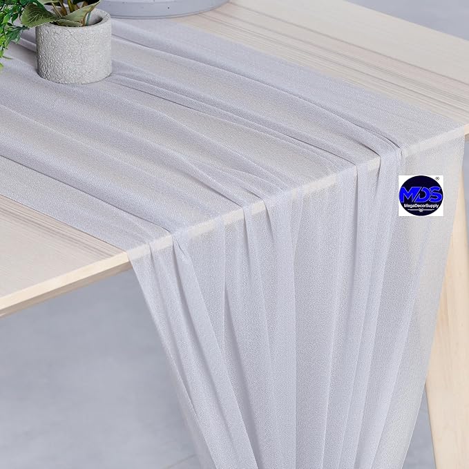 MDS 2 Pack 10ft Chiffon Table Runner 29 x 120 Inches Sheer Wedding Runner Romantic Rustic Table Runner for Wedding Decorations, Birthday Parties, Bridal Shower Party Arch Decor - Cool Gray