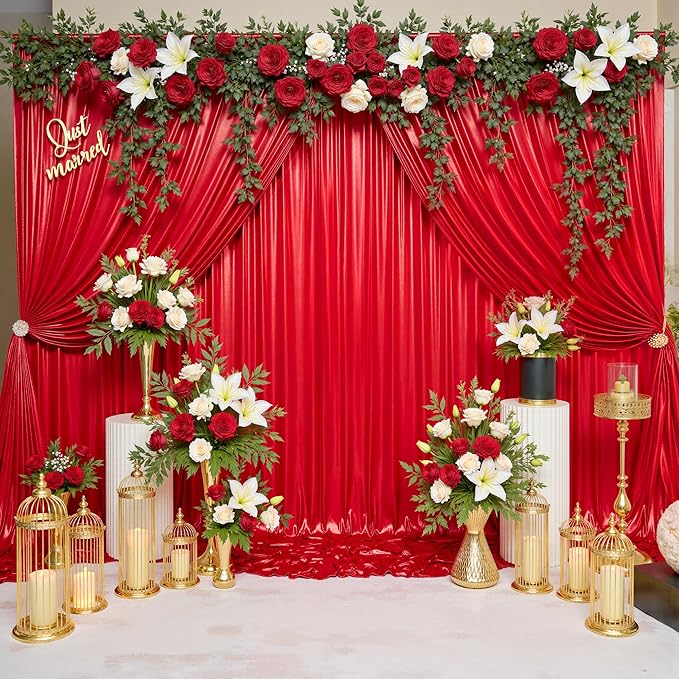 10x10ft Thick Red Glitter Backdrop Curtain Panels for Parties, Wrinkle Free Sequin Sparking Photo Backdrop Drapes, 2 Panels 5x10ft Shimmer Back Drop Cloth for Wedding Birthday Photography