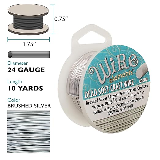 The Beadsmith Wire Elements Craft Wire – Tarnish Resistant, Soft Temper, Round, Brush Silver Color – 0.51mm, 24 Gauge, 10 Yard Spool – Jewelry Making, Wire Wrapping, Floral, & Other DIY Crafts