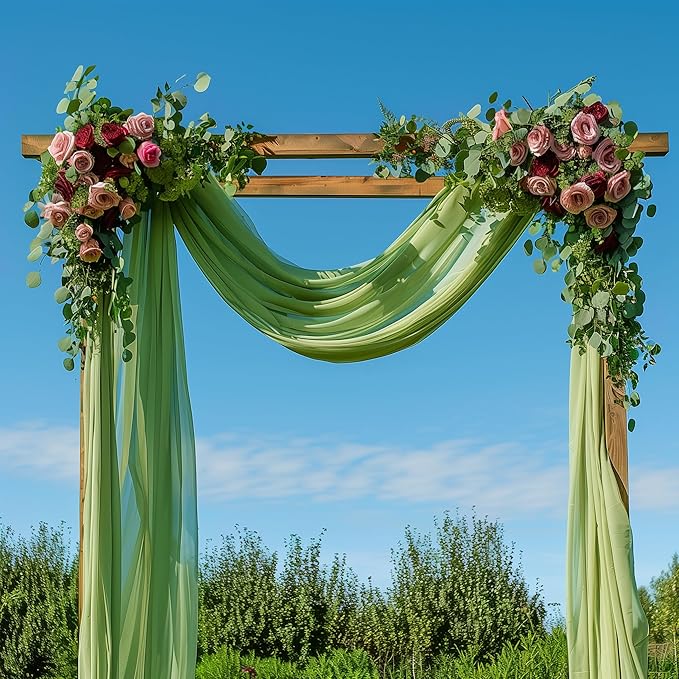 Wedding Arch Draping Fabric 1 Panel 28.7" x 20FT Sage Green Sheer Chiffon Backdrop Drapes for Wedding Ceremony Birthday Party Bridal Shower Outdoor Decoration