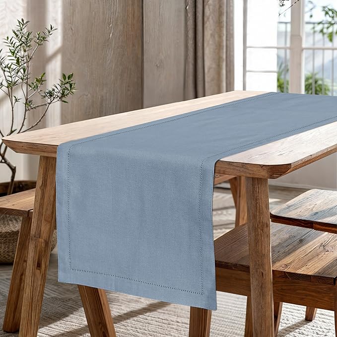 Ruvanti Linen Table Runner 60 Inches, Classic Hemstitch, Washable, Reusable, Non-Slipping, Stain Resistant- Perfect for Parties, Weddings, Dinners, Thanksgiving, Christmas, Indoor use – Grey