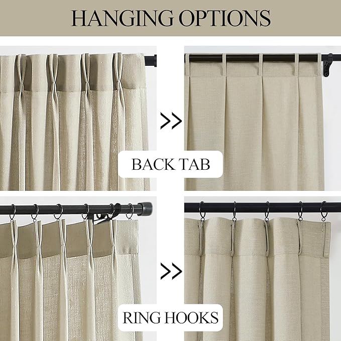 Vision Home Sand Pinch Pleated Semi Sheer Curtains Textured Linen Blended Light Filtering Window Curtains 72 inch for Living Room Bedroom Patio Pinch Pleat Drapes with Hooks 1 Panel 60" Wx72 L