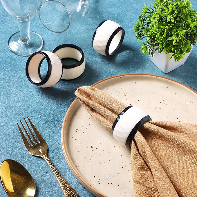 Epoxy Resin Napkin Rings Set of 12 - Elegant for Dinner Parties, Large Gatherings, Special Events & Dining Table Décor| Durable Napkin Rings, Easy to Clean (Black White) - CLEENTABLE