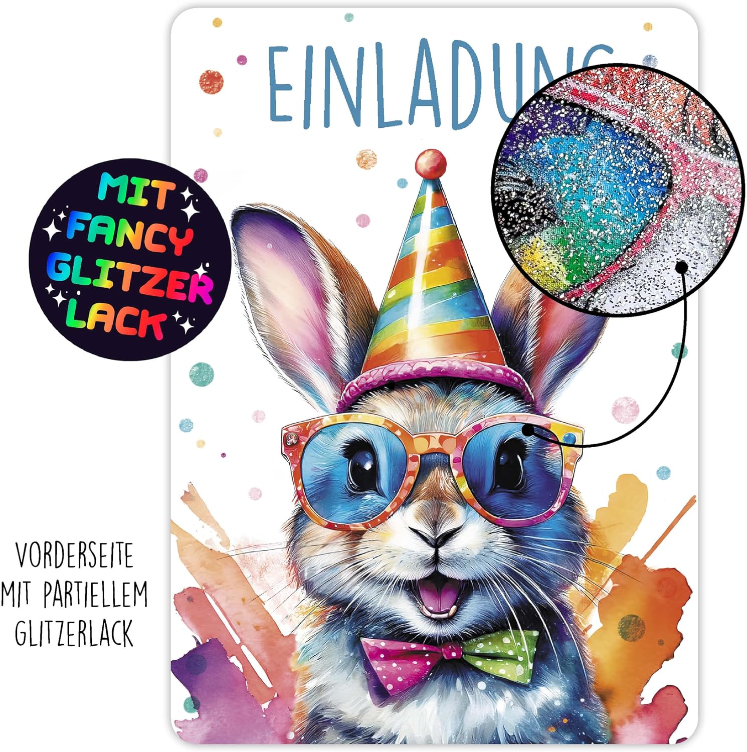 CALLUNA® Rabbit Glitter Invitation Cards Children's Birthday Girls – Pack of 12 – Funny Alpaca Birthday Invitations with Real Glitter Varnish – Invitation Cards Teenager Girls