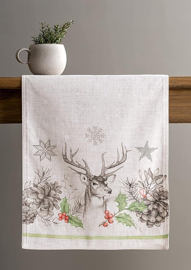Maison d' Hermine Table Runner 100% Cotton Double Layer Table Runners 72 inches Long for Thanksgiving Christmas Decorations Home Kitchen Dining Party Wedding (Christmas Dew, 14.5" x 72")
