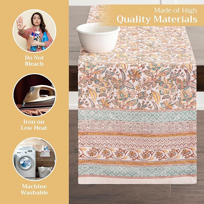 Maison d' Hermine Table Runner 100% Cotton Single Layer Table Runners 72 inches Long for Thanksgiving Christmas Decorations Home Kitchen Dining Party Wedding (Nila, 14.5" x 72")