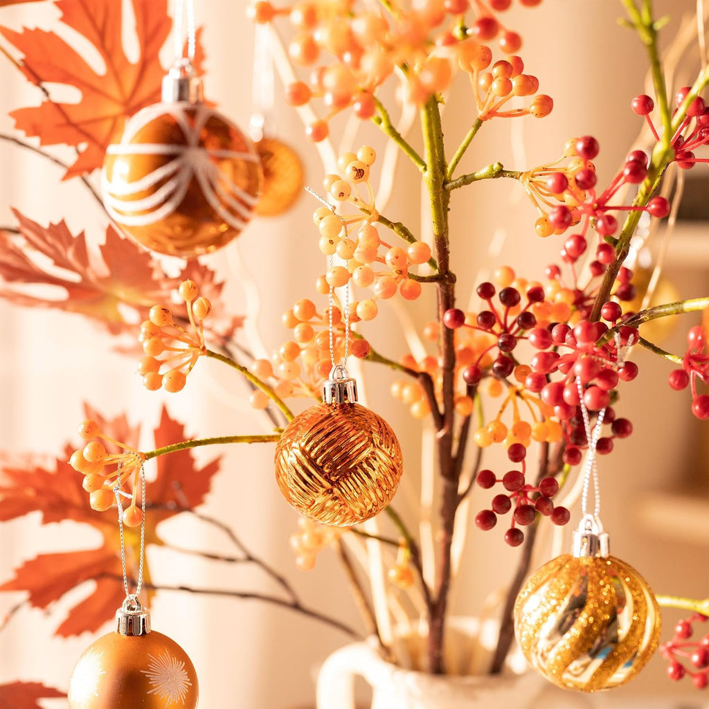 Valery Madelyn 28ct Fall Ornaments Shatterproof Tree Decorations for Home | Orange Heart Shaped Ball Ornaments Farmhouse Hanging Decor for Harvest Thanksgiving Autumn Party