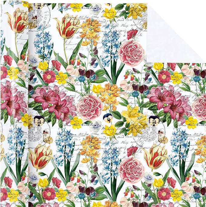 WRAPAHOLIC Floral Wrapping Paper Roll - Mini Roll - 17 Inch x 9.8 Feet - Garden Flower Wrapping Paper, Perfect for Girls Women Birthday, Wedding, Bridal Shower