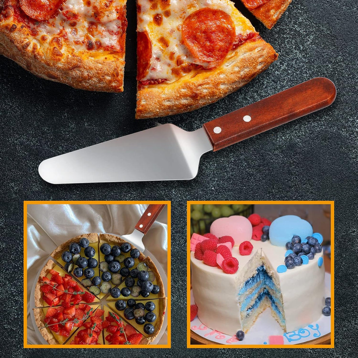 40 Pack Pizza Spatula Pie Server, Stainless Steel Wood Handle, 9.8x2.4"