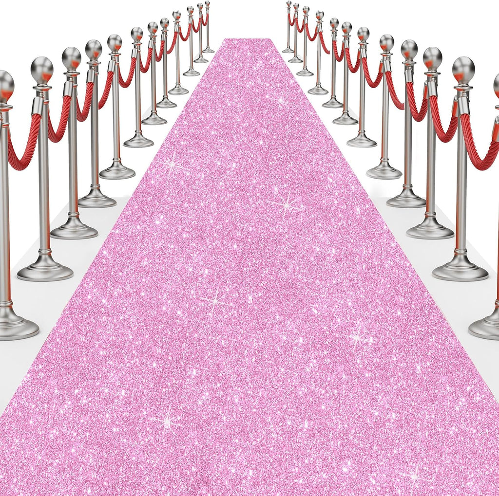 Glitter Carpet Runner for Party -200 GSM Thickness Non-Woven Fabric Runner Rug with Adhesive Tape, Hollywood Carpet for Event, Aisle Runner for Wedding Ceremony (Glitter Pink, 2.6FTx15FT)