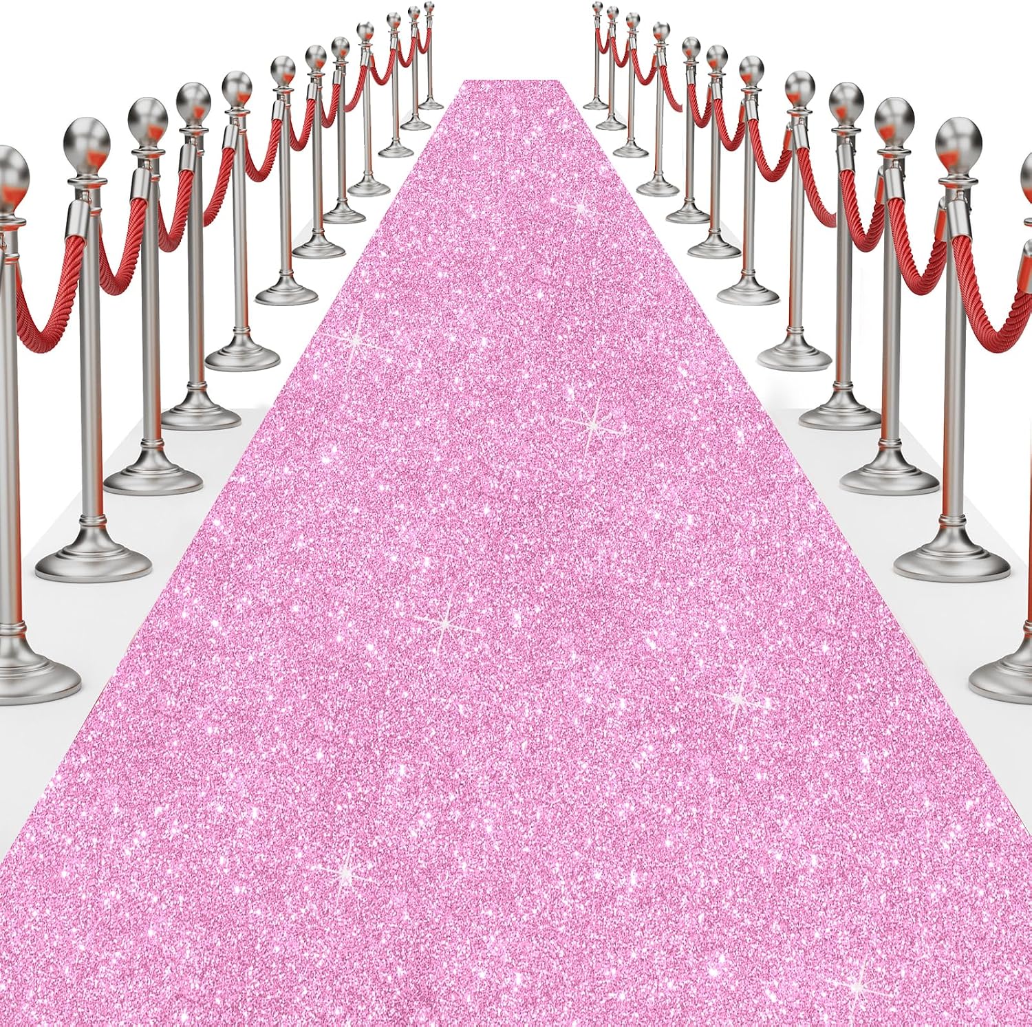 Glitter Carpet Runner for Party -200 GSM Thickness Non-Woven Fabric Runner Rug with Adhesive Tape, Hollywood Carpet for Event, Aisle Runner for Wedding Ceremony (Glitter Pink, 2.6FTx15FT)
