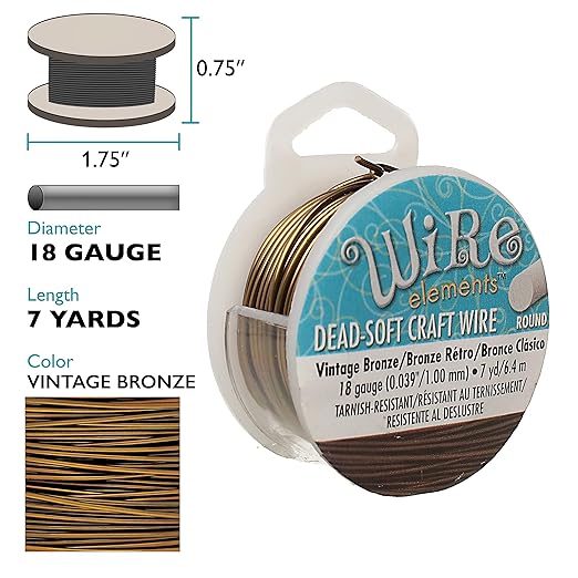The Beadsmith Wire Elements Craft Wire – Tarnish Resistant, Soft Temper, Round, Vintage Bronze Color – 1mm, 18 Gauge, 7 Yard Spool – Jewelry Making, Wire Wrapping, Floral, & Other DIY Crafts
