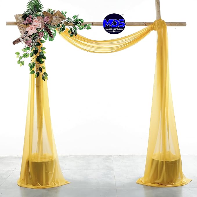 MDS Halloween Chiffon Draping Fabric - 1 Panel, 30" Wide x 100ft Long - Sheer Spooky Arbor & Canopy Drapery for Haunted House Backdrops, Party Ceilings, DIY Costumes & Themed Events - Gold