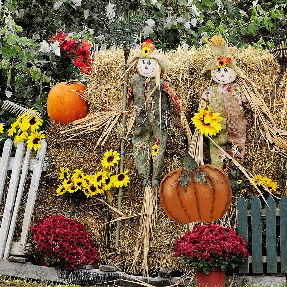 Metal Pumpkin Stakes Yard Signs Fall Decor Decorative Lawn Garden Stake