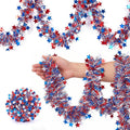 50ft Patriotic Star Tinsel Garland, Tinsel Banner for USA 250th Anniversary July 4th Decorations