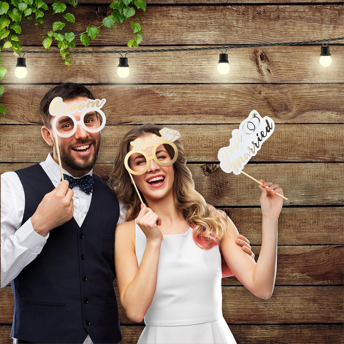 SOUL SHIFT 60PCs Fully Assembled Wedding Photo Booth Props - Prop Stand - Gol...