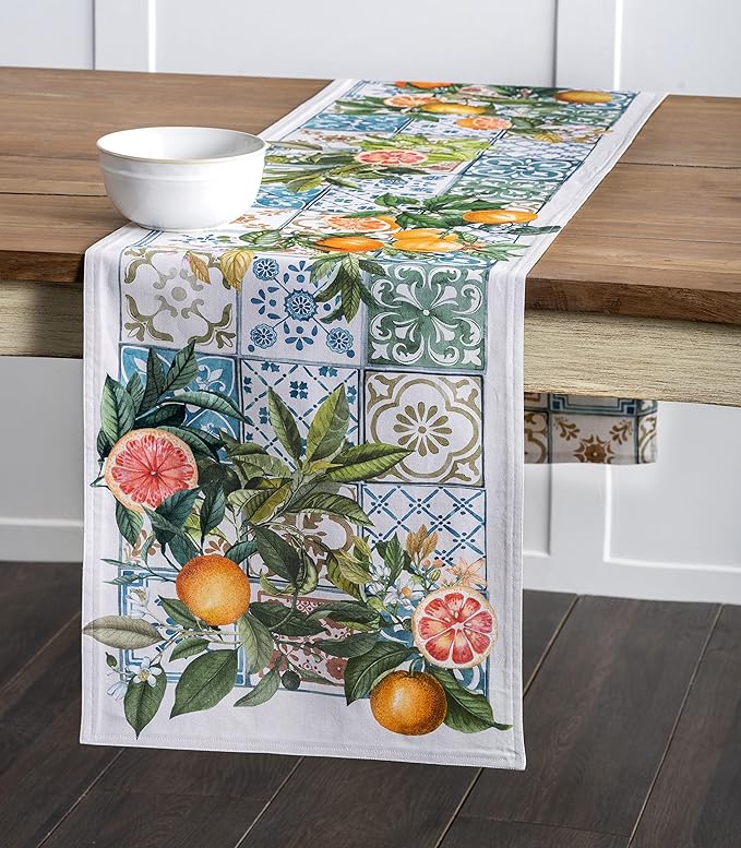Maison d' Hermine Table Runner 100% Cotton Double Layer Table Runners 108 inches Long Decorative for Home Kitchen Dining Party Baby Shower Wedding Bridal Shower Spring Summer (Agrume, 14.50" x 108")