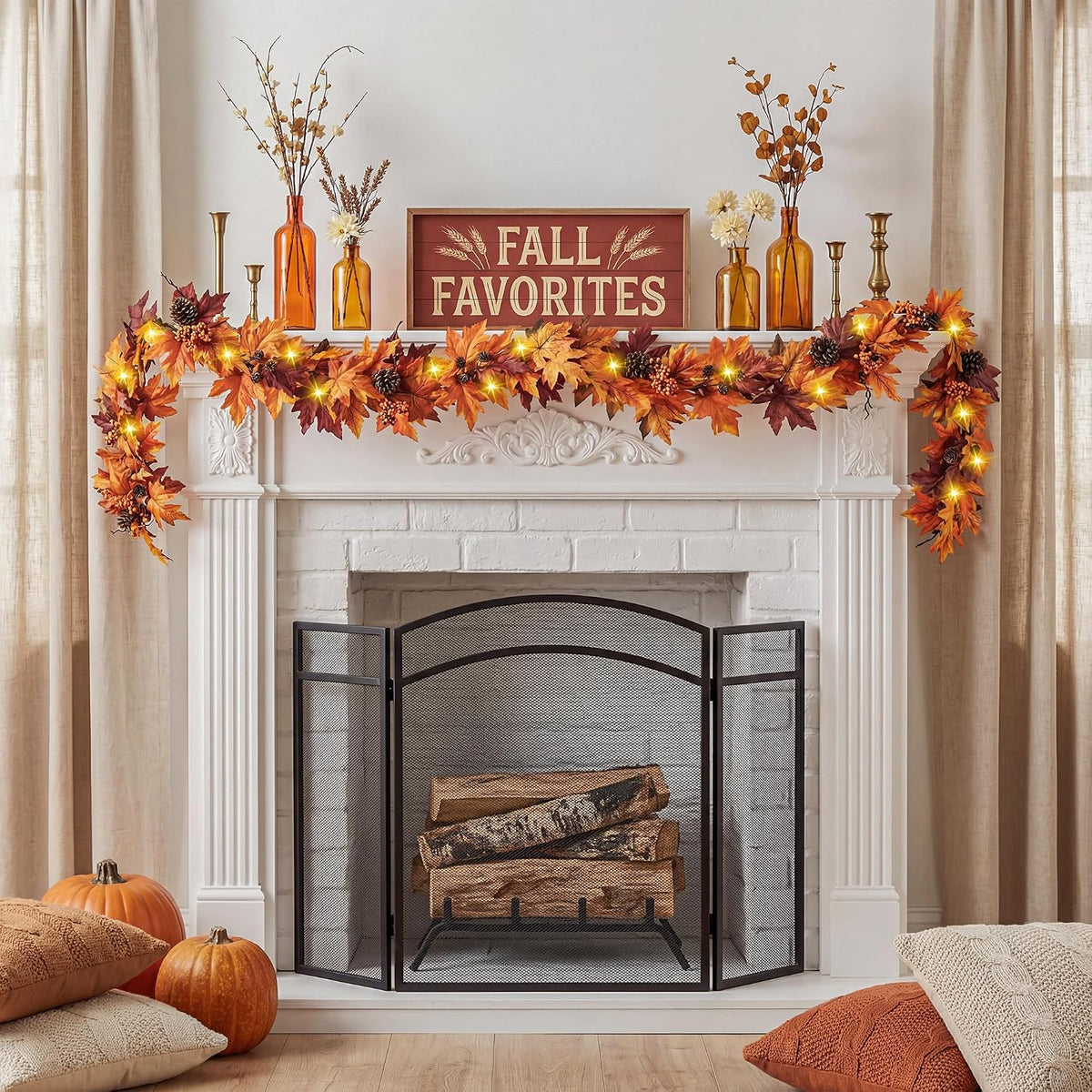 ghrdopy 6ft fall garland with 30 lights & showing dimensions