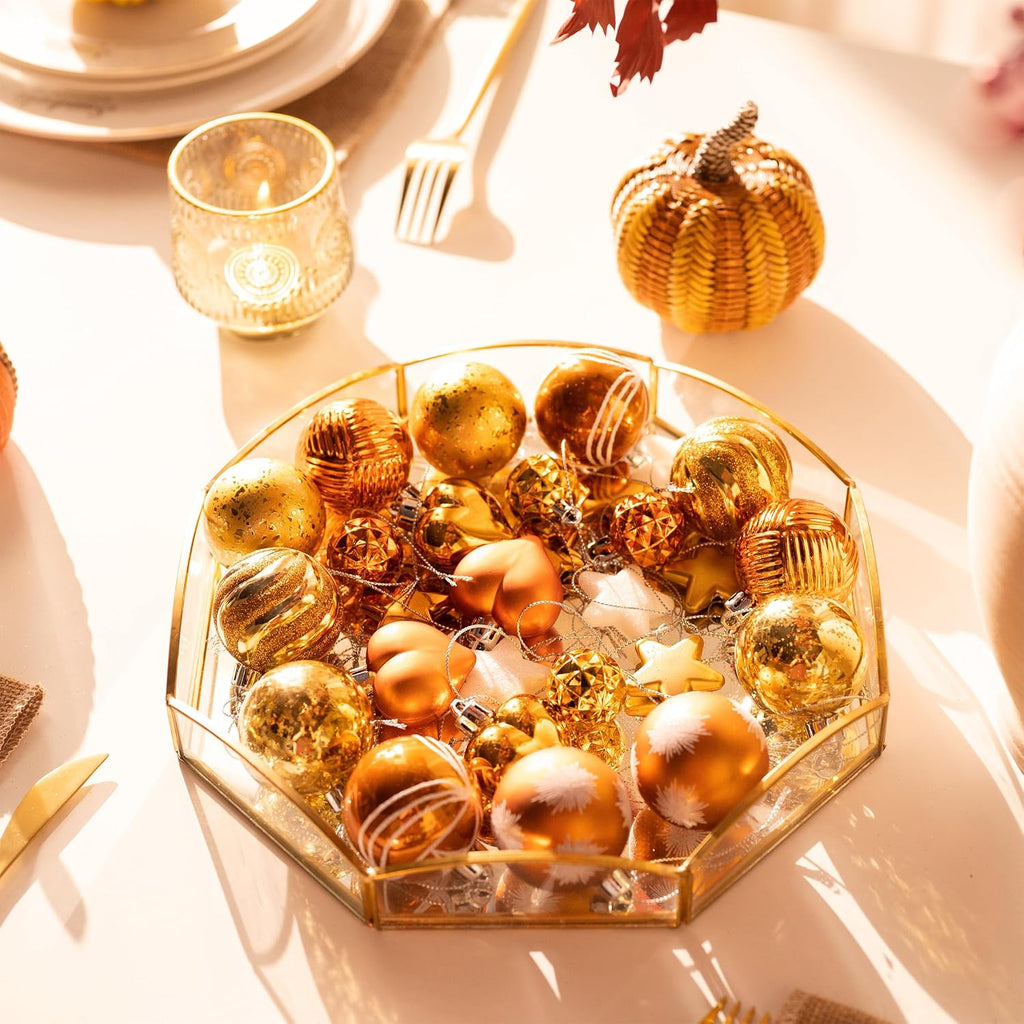 Valery Madelyn 28ct Fall Ornaments Shatterproof Tree Decorations for Home | Orange Heart Shaped Ball Ornaments Farmhouse Hanging Decor for Harvest Thanksgiving Autumn Party