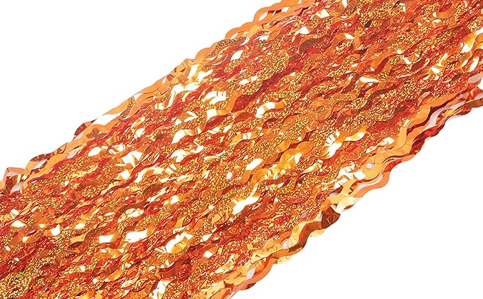 4 Pack Orange Wavy Metallic Tinsel Foil Fringe Curtains | 3.3 ft x 6.6 ft Party Streamer Backdrop Photo Booth for Orange Basketball Party Decorations Holloween Christmas